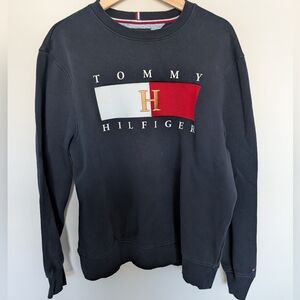 Tommy Hilfiger Sweatshirt Women's Large Navy Big Logo Crewneck Pullover Spellout